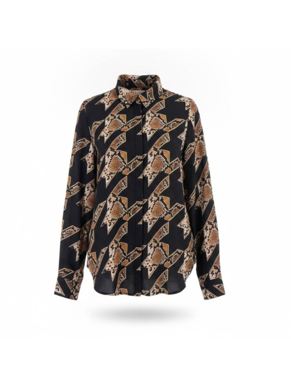 Philosophy Womens Black Button-Up Animal Print Long Sleeve Blouse Size M